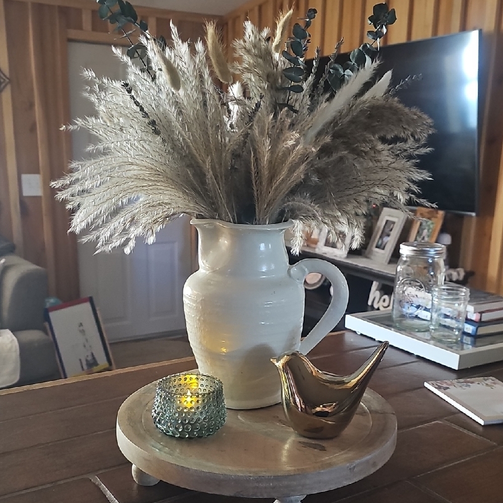 Boho Farmhouse Centerpiece, Vintage Picture Used As Vase, White Washed Riser